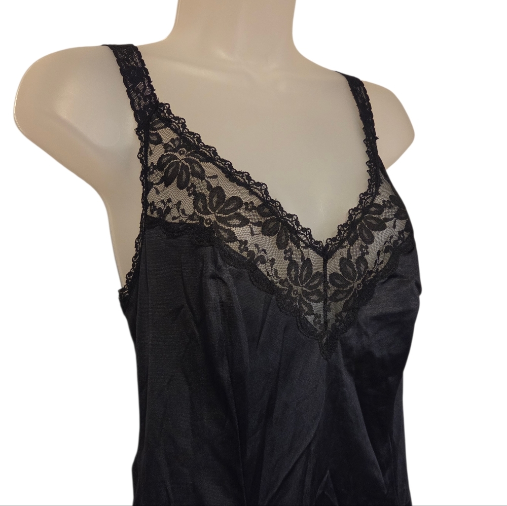Vintage ILGWU Maidenform Black Lace Silky Slip Lingerie Dress Women's Size 36 - Picture 5 of 9